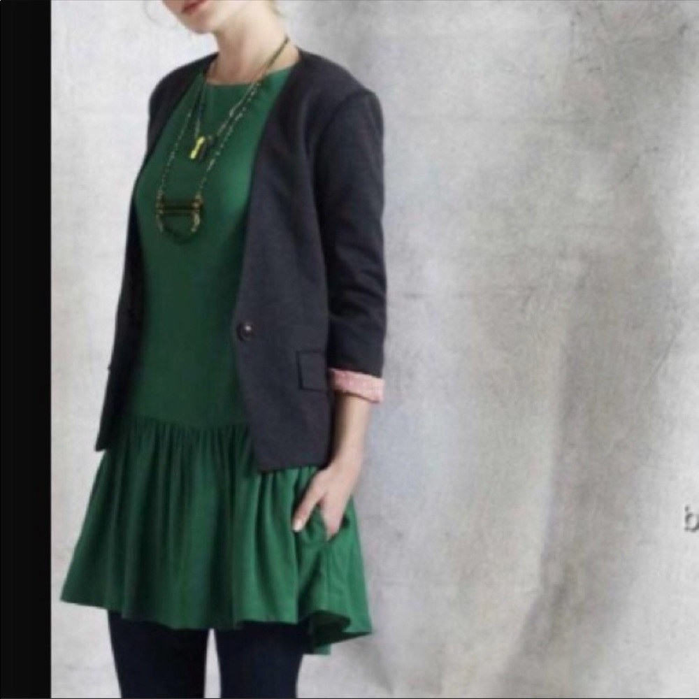 Anthropologie kelly green long sleeves dress
